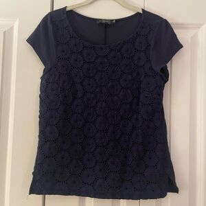 The Limited Dark Blue Eyelet Short Sleeve Top